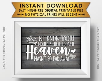 Heaven Sign, We Know You Would Be Here Today if Heaven Wasn't So Far Away, Wedding Tribute, PRINTABLE 5x7” Rustic Wood Style Sign <ID>