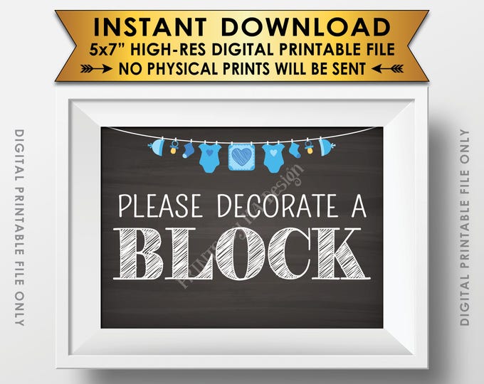 Decorate a Block Sign, Baby BOY Shower Activity, Color a Block, Baby Blocks Sign, Sign a Block, Chalkboard Style PRINTABLE 5x7” Sign <ID>