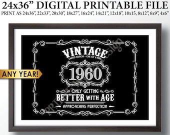 Vintage Birthday Sign, Better with Age Party Decorations, Liquor Themed Bday Party, PRINTABLE Black & White 24x36” Digital File