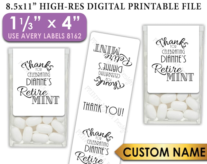 Retirement Party Tic Tac Labels, Custom Retire MINT Stickers, Tic Tacs Labels, Mints, 1-1/3x4" PRINTABLE Stickers, Print As Many As You Need