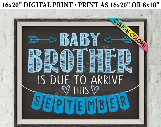 It's a Boy Gender Reveal, Getting a Baby Brother Pregnancy Announcement, Baby Bro is Due, Custom PRINTABLE Chalkboard Style 8x10/16x20” Sign
