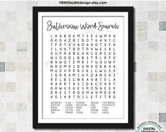 Bathroom Word Search, Fun Bathroom Puzzle Housewarming Gift, PRINTABLE 8x10/16x20” Sign <ID>