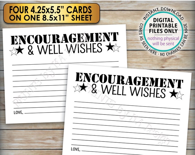 Military Encouragement and Well Wishes Card, Boot Camp Send Off, Patriotic Wishes, Four 4.25x5.5" Cards on a PRINTABLE 8.5x11" Sheet <ID>