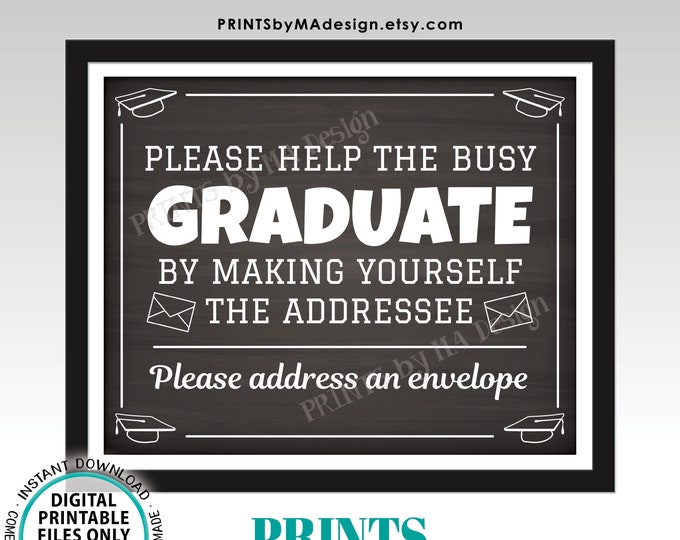 Address Envelope Sign, Address Your Own Envelope, Thank You Card, PRINTABLE 8x10/16x20” Chalkboard Style Graduation Party Decorations <ID>