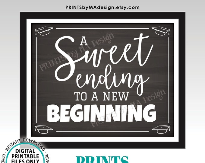 A Sweet Ending to a New Beginning Sign, Grad Party Food Sign, PRINTABLE 8x10/16x20” Chalkboard Style Sign, Graduation Party Decoration <ID>