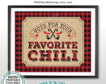 Vote for Your Favorite Chili Sign, Red & Black Checker Lumberjack PRINTABLE 8x10/16x20” Chili Voting Sign, Chili Cook-Off Sign <ID>