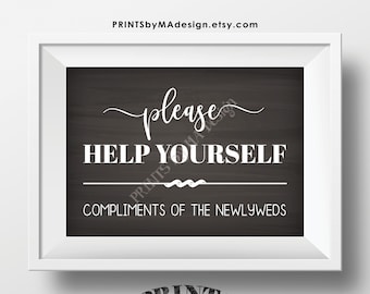 Please Help Yourself - Compliments of the Newlyweds, Restroom/Bathroom Basket Sign, PRINTABLE 5x7” Chalkboard Style Wedding Sign <ID>