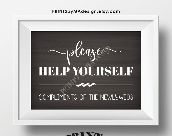 Please Help Yourself - Compliments of the Newlyweds, Restroom/Bathroom Basket Sign, PRINTABLE 5x7” Chalkboard Style Wedding Sign <ID>