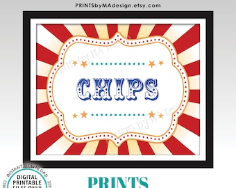 Chips Sign, Circus/Carnival Themed Party, Concession Stand, Festival Food, PRINTABLE 8x10/16x20” Carnival/Circus Food Sign <ID>