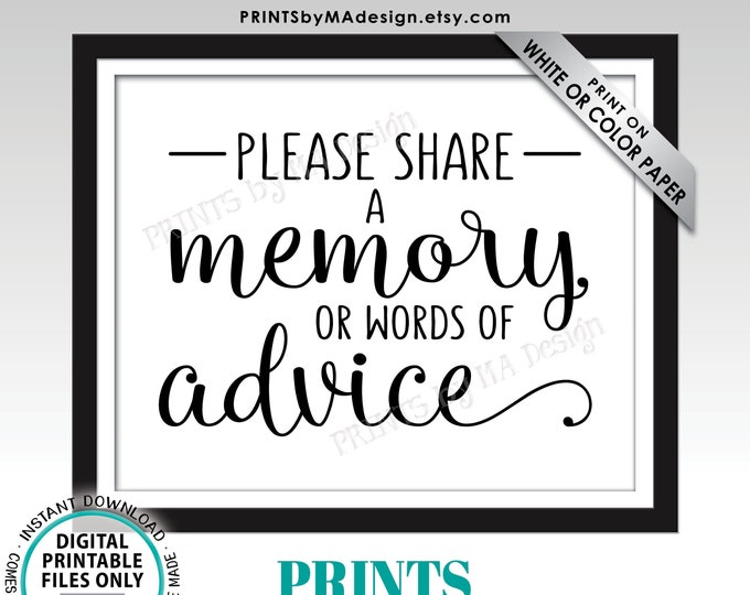 Share a Memory or Words of Advice Sign, Share Memories, Write a Memory, Graduation or Retirement Party, PRINTABLE 8x10” Sign <ID>