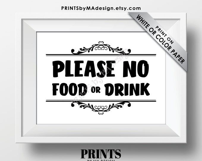 Please No Food or Drink Sign, Keep Food Out, PRINTABLE 5x7” Black & White Sign, Rules for Home Sign, House Rules <Instant Download>