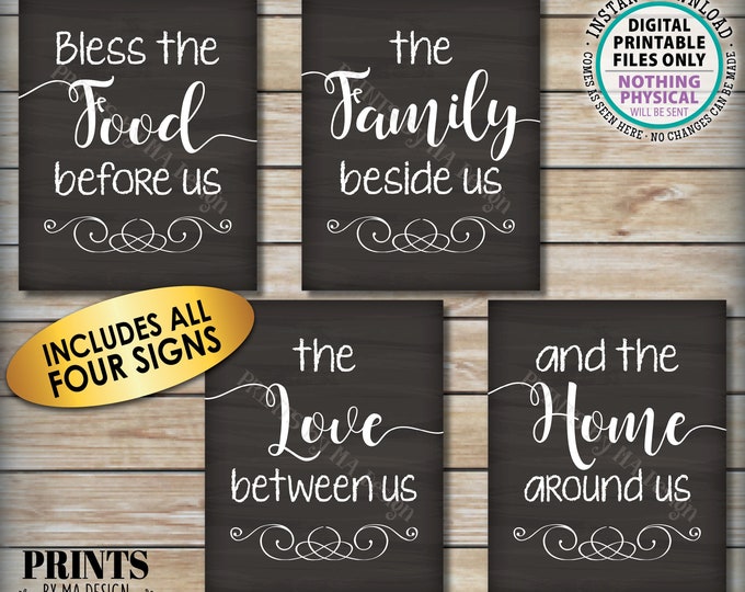 Bless Us Kitchen Dinning Room Prayer, Bless the Food Family Love Home Around Us, 4 PRINTABLE Chalkboard Style Kitchen Wall Decor Signs <ID>