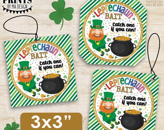 St. Patrick's Day Leprechaun Bait, Saint Patrick's Day Classroom Treat Gift Tags, Six Square 3x3" cards on PRINTABLE 8.5x11" Sheet <ID>