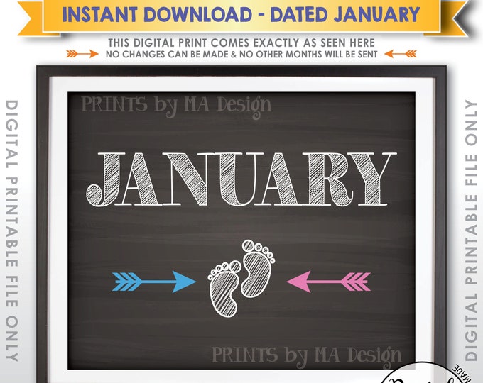 Subtle Pregnancy Announcement Sign, Due Date Month Expecting in JANUARY Dated Chalkboard Style PRINTABLE 8x10/16x20” Baby Reveal Sign <ID>