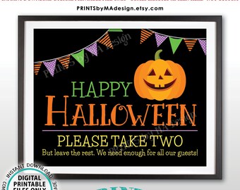 Happy Halloween Candy Sign, Please Take Two Treats, Jack-o-lantern
