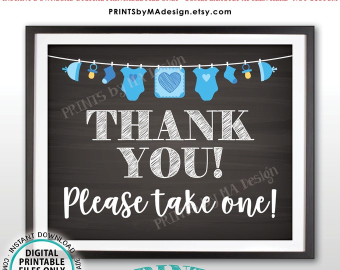 Thank You Sign, Thank You Please Take One Baby Shower Favors SIgn, It's a Boy, Blue Clothesline, PRINTABLE 8x10” Chalkboard Style Sign <ID>