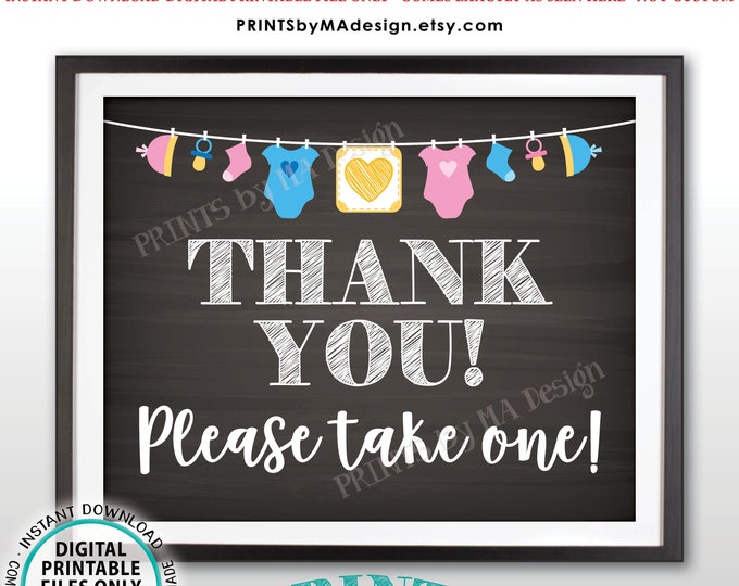 Thank You Sign, Thank You Please Take One Baby Shower Favors SIgn, Gender Neutral Clothesline, PRINTABLE 8x10” Chalkboard Style Sign <ID>