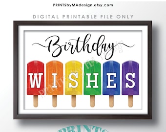 Birthday Wishes Sign, Ice Pops Frozen Dessert Birthday Party, PRINTABLE 24x36” Sign w/Colorful Rainbow Frozen Treats <Instant Download>