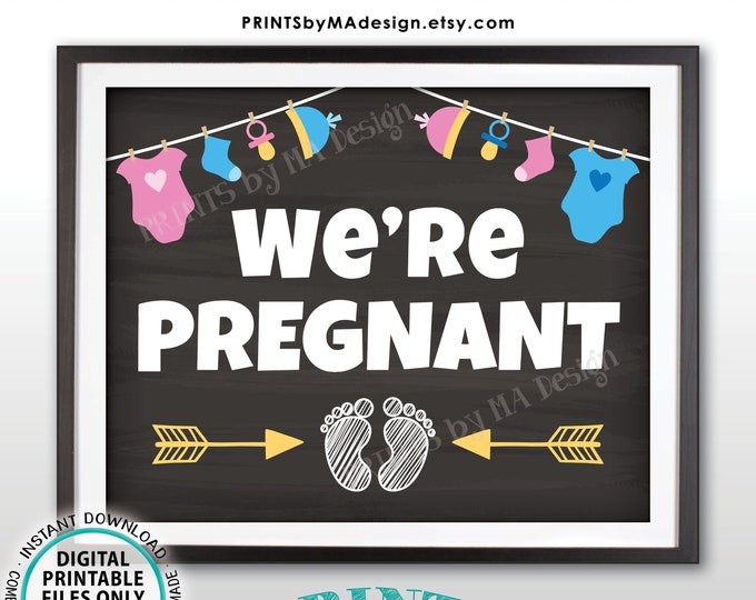 We're Pregnant Sign, Pregnancy Announcement Photo Prop, Pink & Blue PRINTABLE 8x10/16x20” Chalkboard Style Baby Reveal Sign <ID>