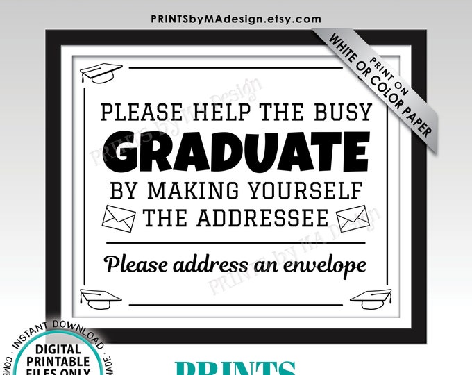 Address Envelope Sign, Address Your Own Envelope, Thank You Card, PRINTABLE 8x10/16x20” B&W Sign, Graduation Party Decorations <ID>