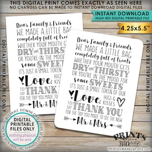 Merci Welcome Bag Card, Welcome Out of Town Guests, Destination Wedding Thanks 4.25x5.5" Goody Bag Cards on PRINTABLE 8.5x11" Sheet <ID>