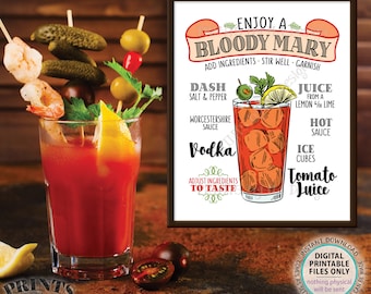 Bloody Mary Sign, Create Your Own Bloody Mary Ingredients, Drink Diagram, PRINTABLE 8x10" Bloody Mary Sign <ID>
