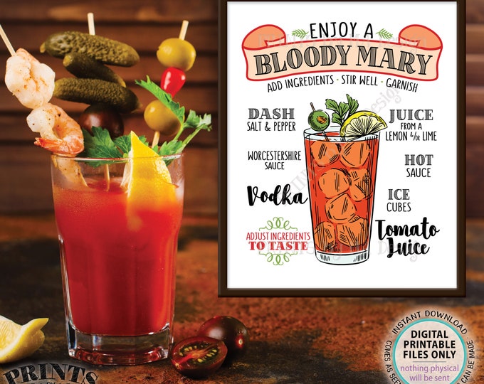 Bloody Mary Sign, Create Your Own Bloody Mary Ingredients, Drink Diagram, PRINTABLE 8x10" Bloody Mary Sign <ID>