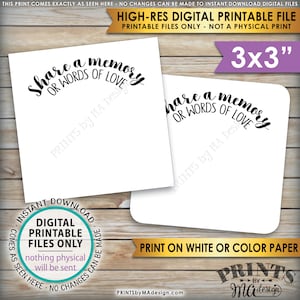 Deel een herinnering of woorden van liefdeskaarten, pensioenfeest, verjaardag, afstudeerfeest, afdrukbare 3x3"-kaarten op 8,5x11" blad, Instant Download