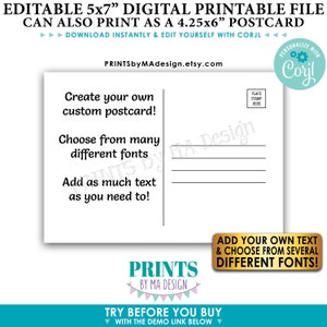Bearbeitbare Postkartenrückseite der Postkartenrückseite, fügen Sie Ihren eigenen Text hinzu, benutzerdefinierte digital druckbare Datei, 5 x 7 "oder 4,25 x 6" <Bearbeiten Sie sich selbst mit Corjl>