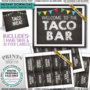 Taco Bar Schild und Etiketten, Taco Buffet, Build Your Own Taco Station, Mexikanische Bar, Chalkboard Style PRINTABLE 8x10&quot; Schild & 2x3.5&quot; Etiketten &lt;ID&gt;