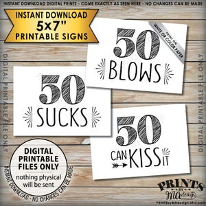 50th Birthday Signs, 50 Sucks 50 Blows 50 Can Kiss It, 50th Candy Bar ...