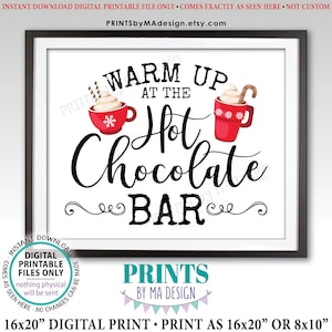 Warm Up at the Hot Chocolate Bar Sign, Holiday Party Hot Cocoa, Red Mugs, Snowflakes, PRINTABLE 8x10/16x20” Sign <Instant Download>