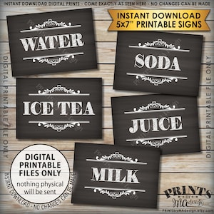 Beverage Station Soft Drink Signs, Soda Juice Water Ice Tea, Wedding Shower, Graduation, 5 Chalkboard Style PRINTABLE 5x7” Drink Signs &lt;ID&gt;
