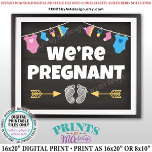 Estamos signo de embarazo, anuncio de embarazo foto Prop, rosa y azul IMPRIMIBLE 8x10/16x20" estilo pizarra bebé revelar signo <ID>