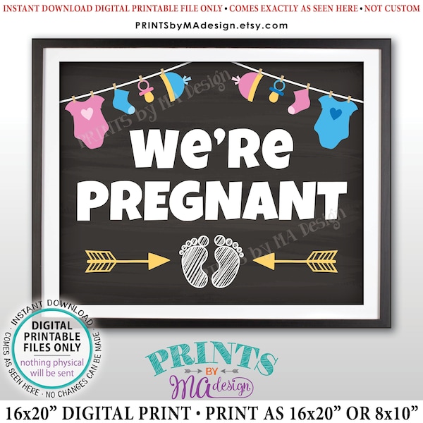 We're Pregnant Sign, Pregnancy Announcement Photo Prop, Pink & Blue PRINTABLE 8x10/16x20” Chalkboard Style Baby Reveal Sign <ID>