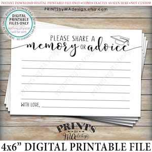 Carte de fête de remise des diplômes, veuillez partager un souvenir ou un conseil, conseils de finissants pour les diplômés, fichier numérique imprimable 4 x 6 po <ID>