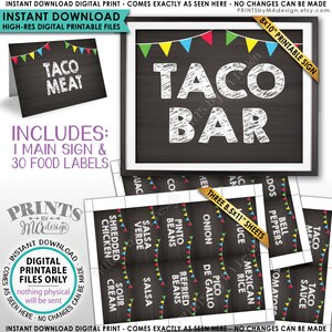 Taco Bar Schild und Etiketten Bauen Sie Ihre eigene Taco Station Taco Buffet Mexikanische Essen Etiketten Chalkboard Style PRINTABLE Schild/Etiketten instant Download