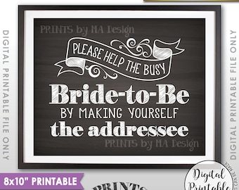 Address Envelope Bridal Shower Sign, Help the Bride Addressing an Envelope Addresee, 8x10/16x20” Chalkboard Style Printable Instant Download
