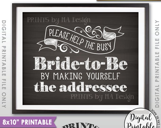 Address Envelope Bridal Shower Sign, Help the Bride Addressing an Envelope Addresee, 8x10/16x20” Chalkboard Style Printable Instant Download