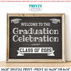 Graduation Party Sign, Welcome to the Graduation Party Decorations Class of 2025 Sign, PRINTABLE Chalkboard Style 8x10/16x20” Grad Sign &lt;ID&gt;