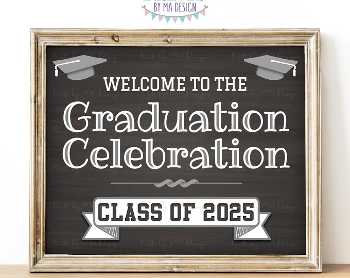 Graduation Party Sign, Welcome to the Graduation Party Decorations Class of 2025 Sign, PRINTABLE Chalkboard Style 8x10/16x20” Grad Sign <ID>