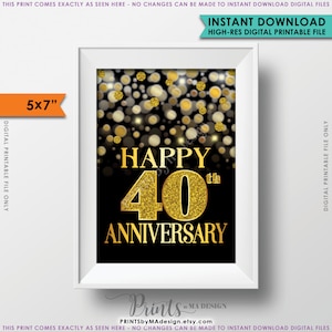 40周年記念カード、ブラック＆ゴールドグリッター 40周年記念カード、40周年デジタル印刷可能 5x7インチカード/サイン、ゴールデンボケ <ID>