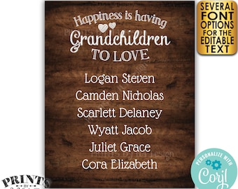 Grandchildren Sign with Names of Grandkids, Grandparents Gift, PRINTABLE 8x10/16x20” Rustic Wood Style Sign <Edit Yourself with Corjl>