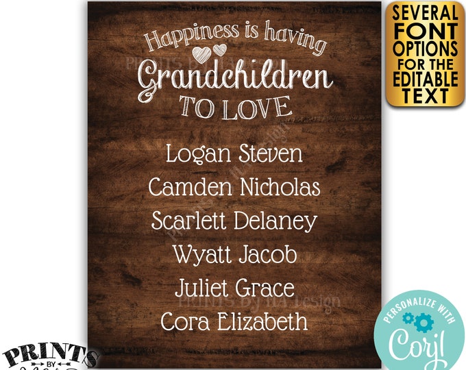 Grandchildren Sign with Names of Grandkids, Grandparents Gift, PRINTABLE 8x10/16x20” Rustic Wood Style Sign <Edit Yourself with Corjl>