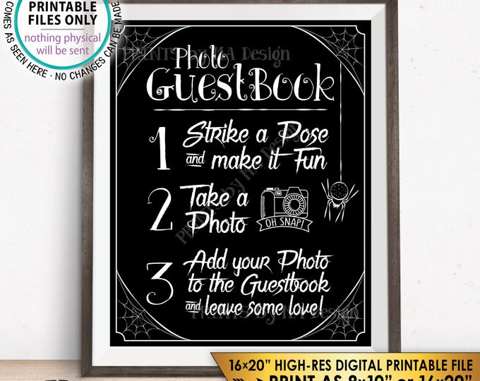 Halloween Themed Photo Guestbook Sign, Spooky Guestbook Sign, Black & White PRINTABLE 8x10/16x20” Instant Download Halloween Party Sign