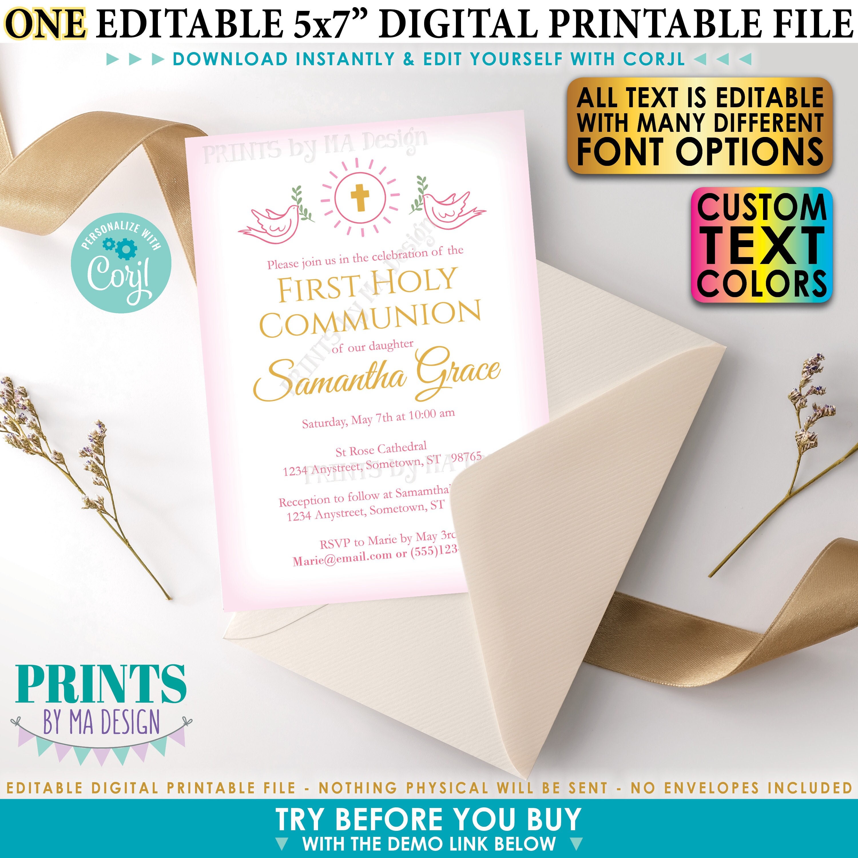 First Communion digital invitation