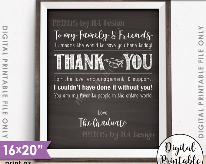 Thank You Sign, Thanks from the Graduate Thank You Card, Graduation Party Decoration, PRINTABLE 8x10/16x20” Chalkboard Style Grad Sign <ID>