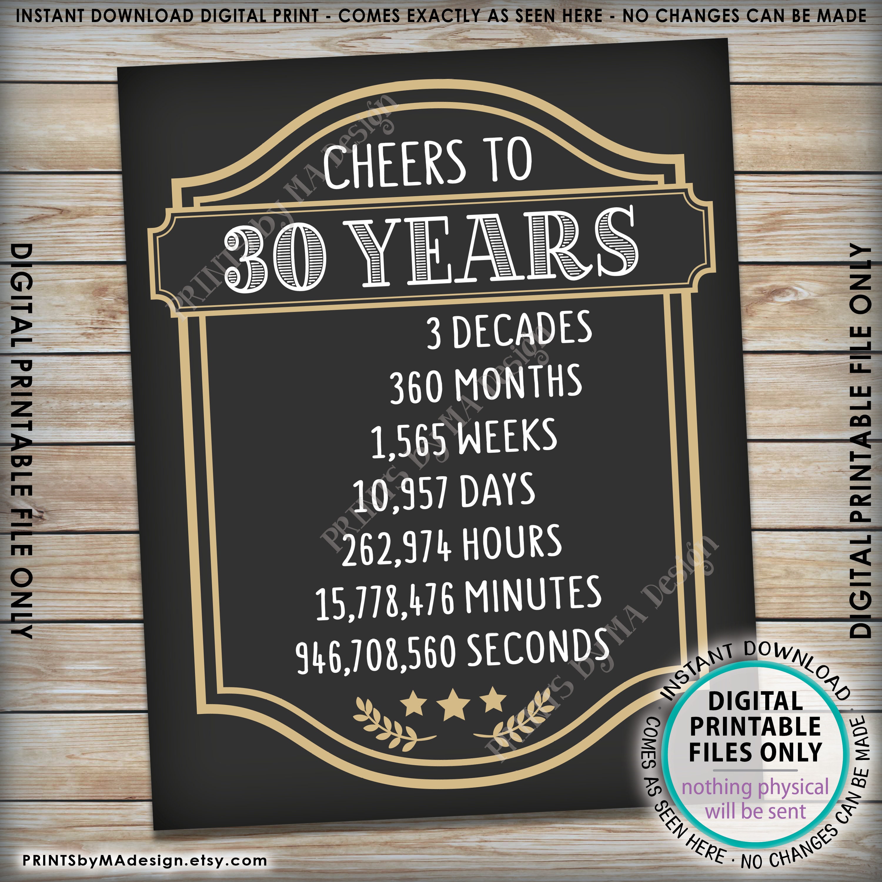 Cheers to 30 Years, 30th Birthday Sign, 30th Anniversary, Cheers