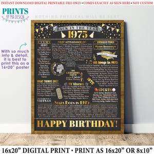Cartel de cumpleaños de 1975, decoración de cumpleaños retrospectiva de 1975, regalo de cumpleaños de 1975, letrero IMPRIMIBLE de 16 x 20 pulgadas, decoración de cumpleaños <ID>