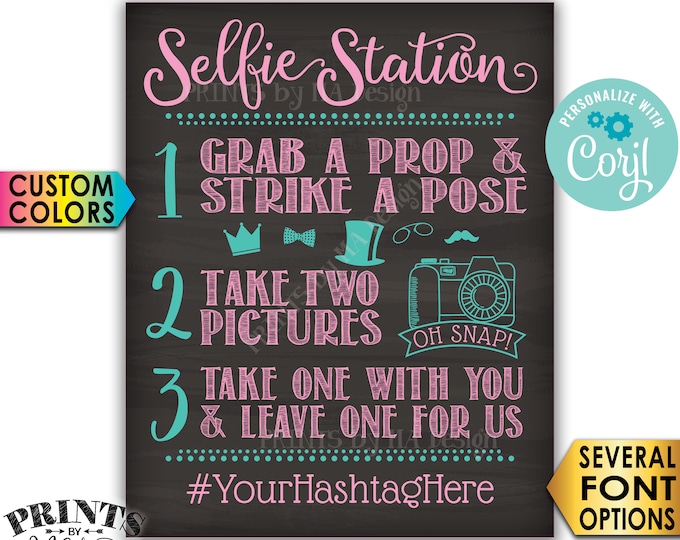 Selfie Station Sign, Take 2 Pictures & Leave One For Us, Custom PRINTABLE 8x10/16x20” Chalkboard Style Sign <Edit Yourself with Corjl>